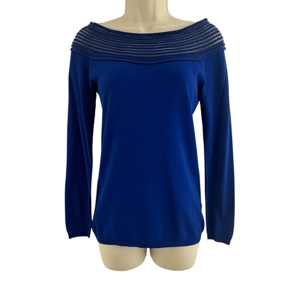 Boston Proper Blue Embellished Illusion Knit Sweater Top Shirt Size XS Evening - Picture 1 of 10